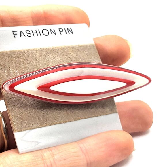 Vintage Red 80s Mod Deco Brooch Striped 3in - Picture 1 of 3